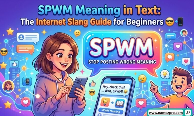 SPWM meaning in text explained with phone screen showing Stop Playing With Me slang in a chat bubble for beginners