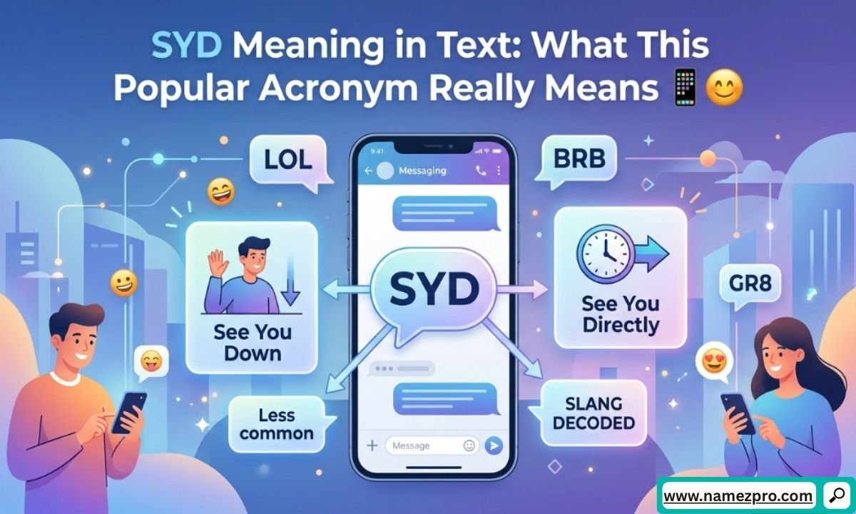 SYD meaning in text acronym shown in a social media chat conversation on a smartphone screen