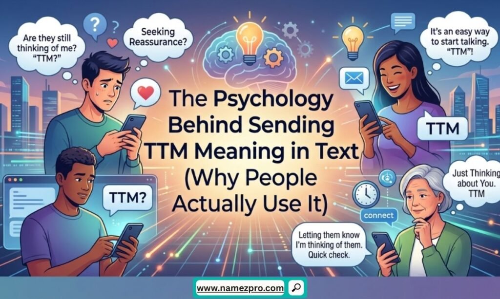 Brain illustration with text bubbles showing TTM and emotional triggers loneliness, boredom, and need for connection in texting.
