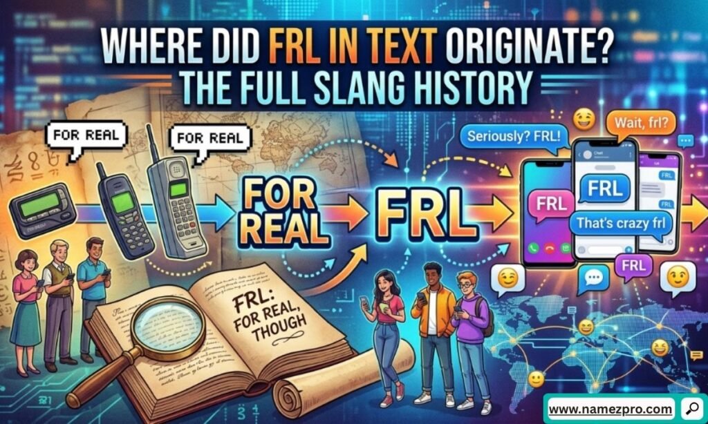 FRL slang history explained through texting apps and social media conversations showing the origin of FRL in text