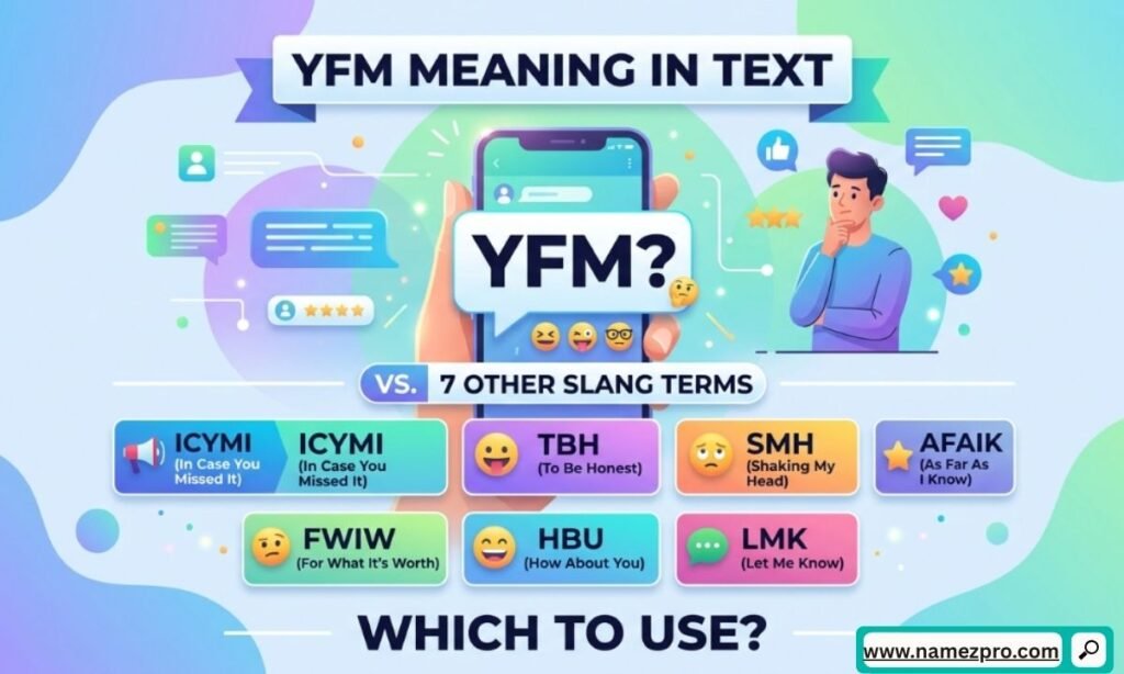 Comparison chart of YFM vs FR, IKR, NGL, TBH, IYKYK, SMH showing which texting slang to use and when.