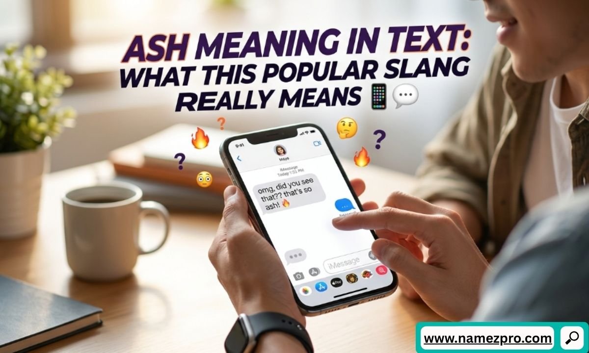 Smartphone displaying a text message conversation explaining the modern slang meaning of the word ash.