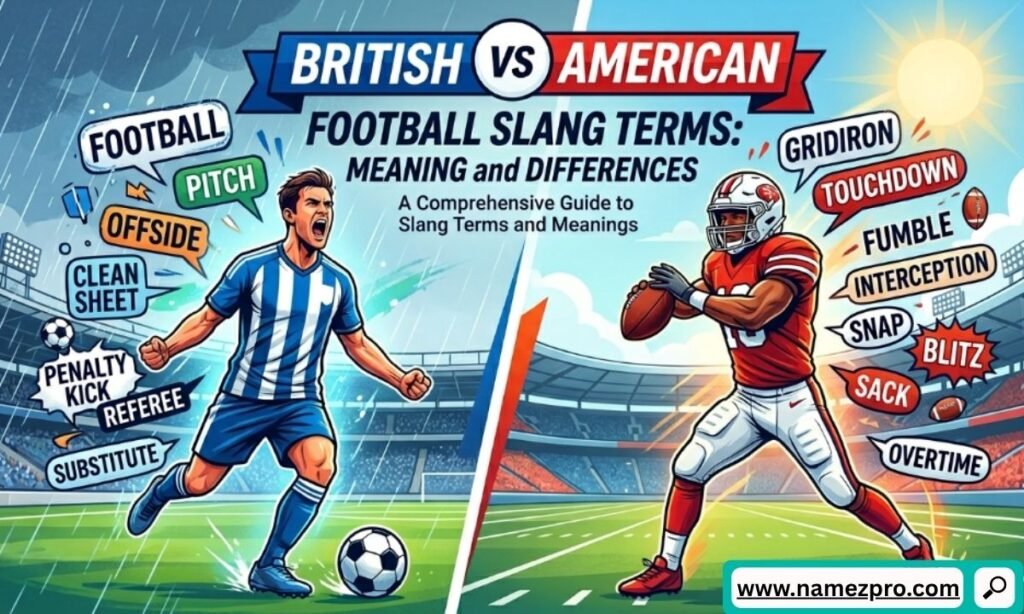 British vs American football slang terms comparison showing soccer vocabulary, NFL phrases, and sports terminology differences