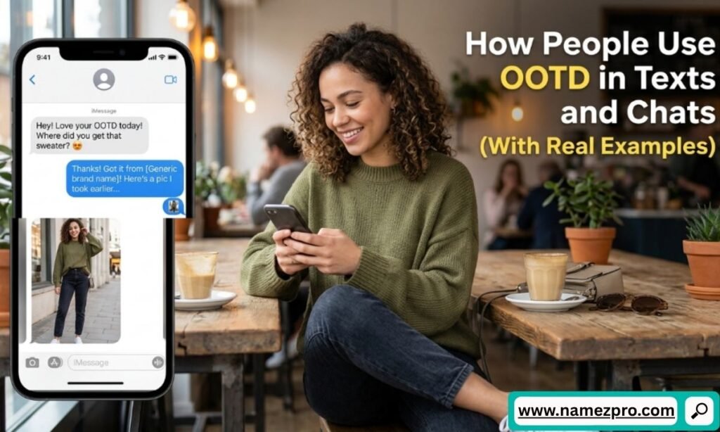 A smartphone screen showing a text chat conversation where a friend asks for an OOTD picture before a night out.