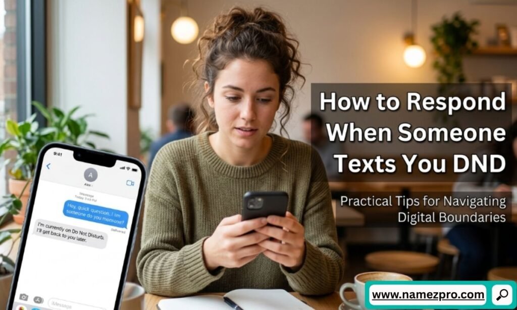 Smartphone interface displaying creative text response examples sent to a contact with a Do Not Disturb status.