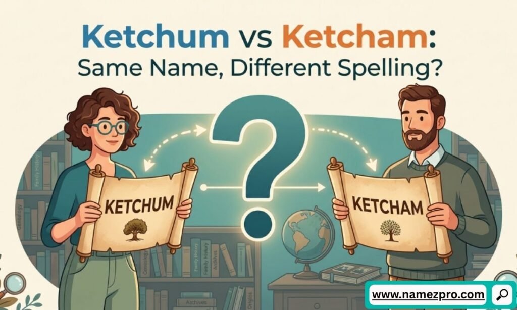 Ketchum vs Ketcham spelling difference comparison showing surname variations, genealogy records, and name origin distinctions