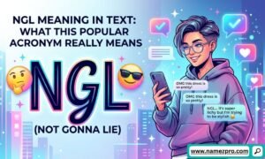 A colorful smartphone screen displaying a text message conversation featuring the acronym NGL with a thinking emoji.