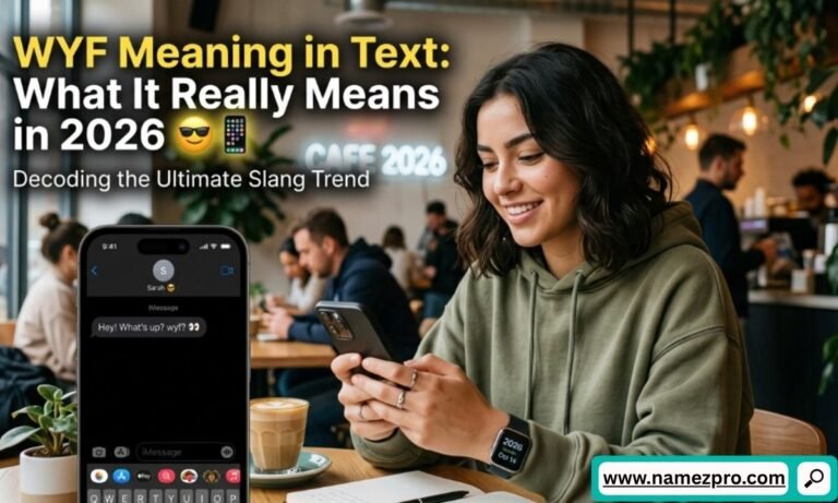 Smartphone showing a text message bubble with WYF meaning what you from or where you from in 2026 slang chat