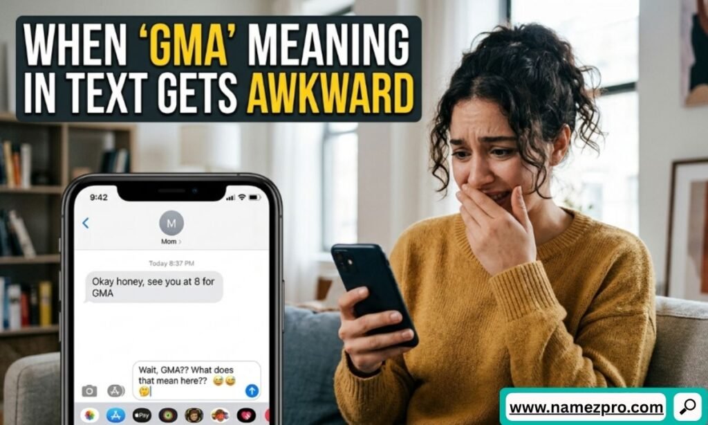 Split screen of a funny, awkward text thread confusion and a stressed person holding a phone with a facepalm emoji.