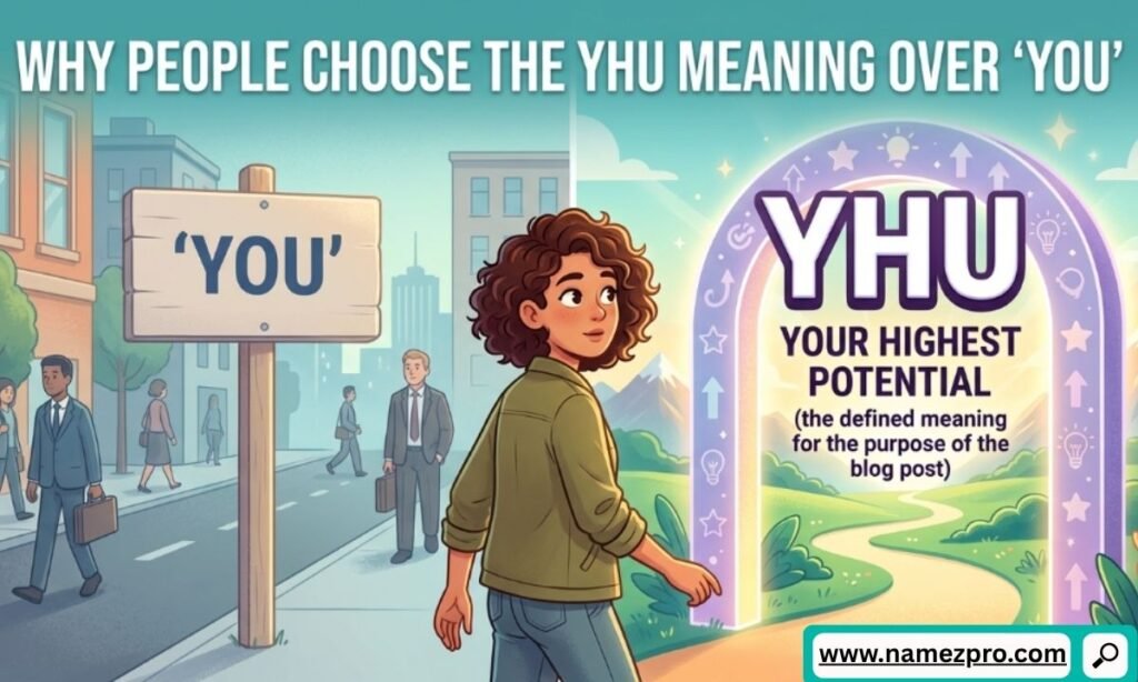Illustration comparing a dull city path labeled 'YOU' with a bright, vibrant path leading through a glowing 'YHU' archway.