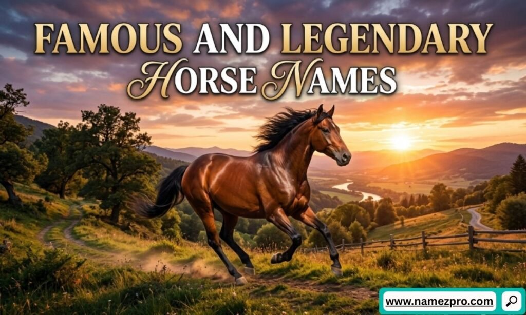 A majestic bay horse galloping freely along a dirt path in a valley during a vibrant sunset.