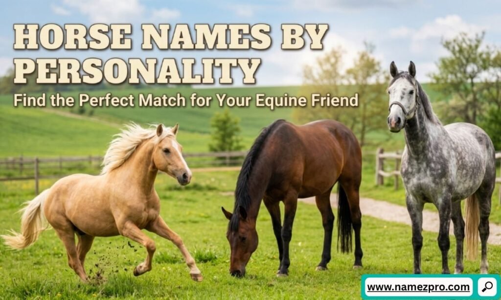 A palomino horse running playfully next to a grazing bay horse and a standing dapple gray horse in a pasture.