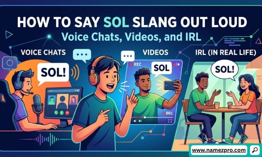 Infographic showing characters using the word SOL in voice chats, recorded videos, and talking IRL face-to-face.