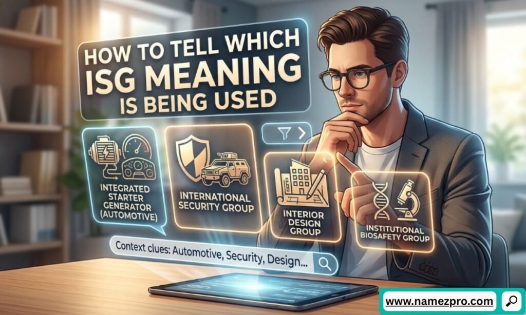 Man looking at a glowing holographic display showing how to identify different technical meanings of the acronym ISG.