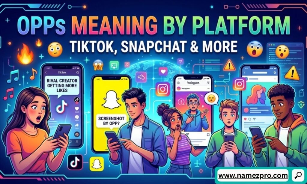 Infographic displaying the slang term Opps meaning across social media platforms like TikTok, Snapchat, and Instagram.