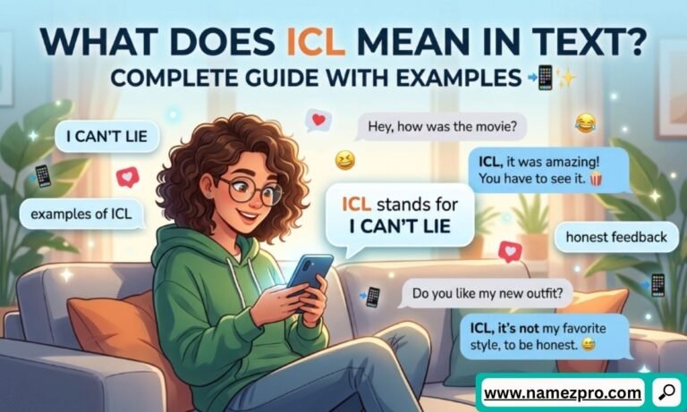 Cartoon woman sitting on a couch texting with chat bubbles explaining that ICL stands for I Can't Lie.